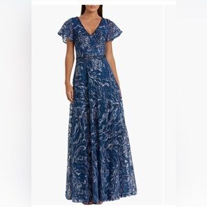 Mac Duggal Embellished Illusion Butterfly Sleeve A-Line Gown